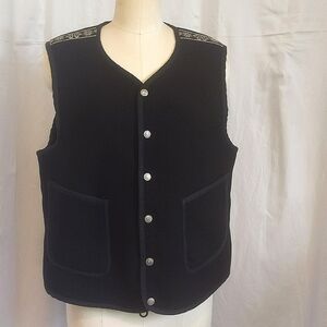 DesignerMary De Angelis Black Vintage 100% wool snap up vest w/ 3 pockets size L